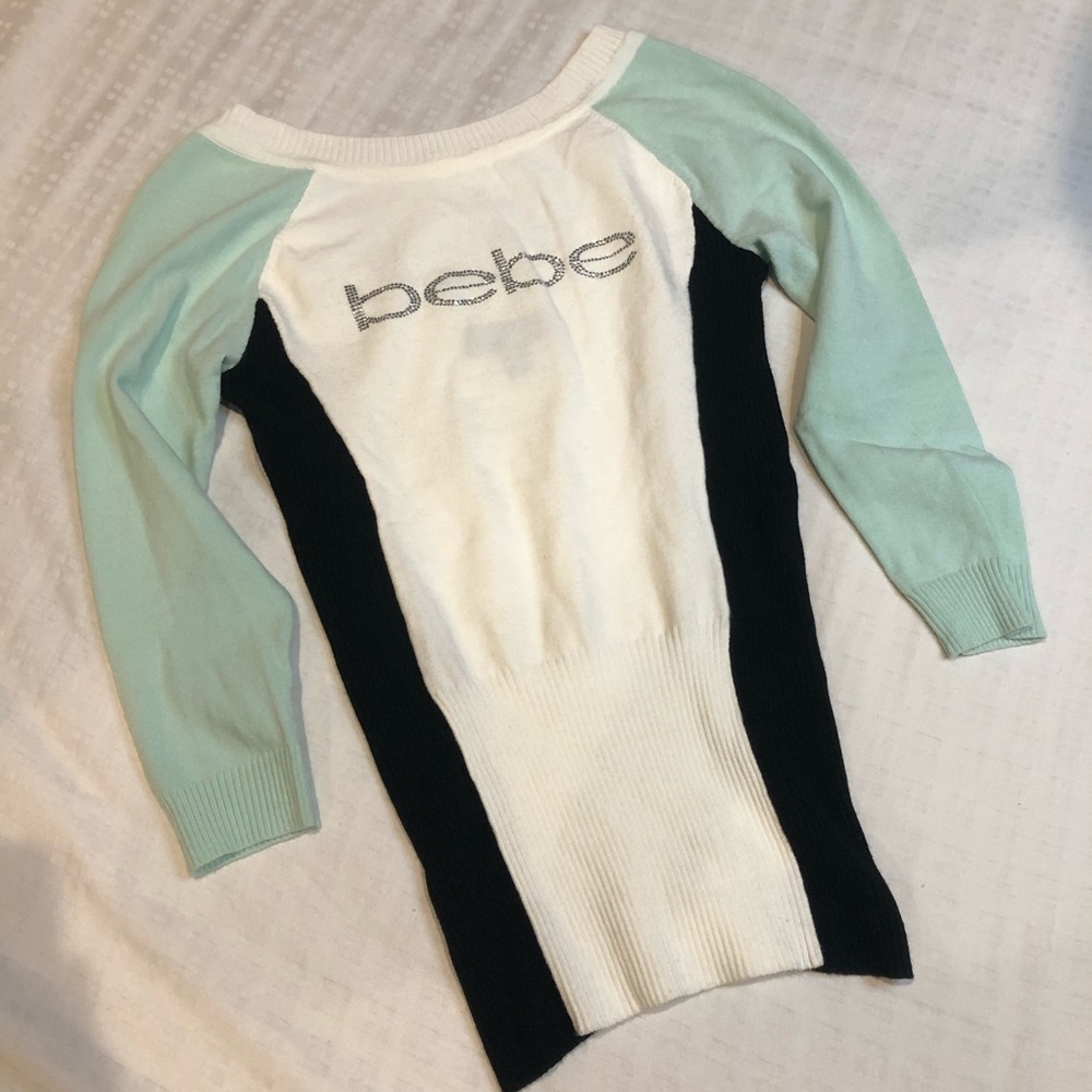 Bebe Logo 3/4 Length Sleeve Color-block Sweater